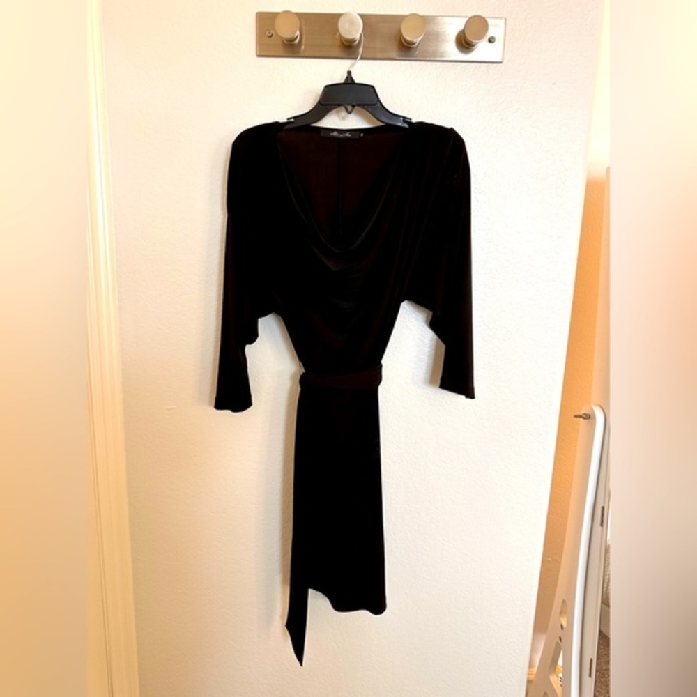 Alex and Ava by Komarov Cowl Neck Dolman Split Sleeve Black Dress Size Medium